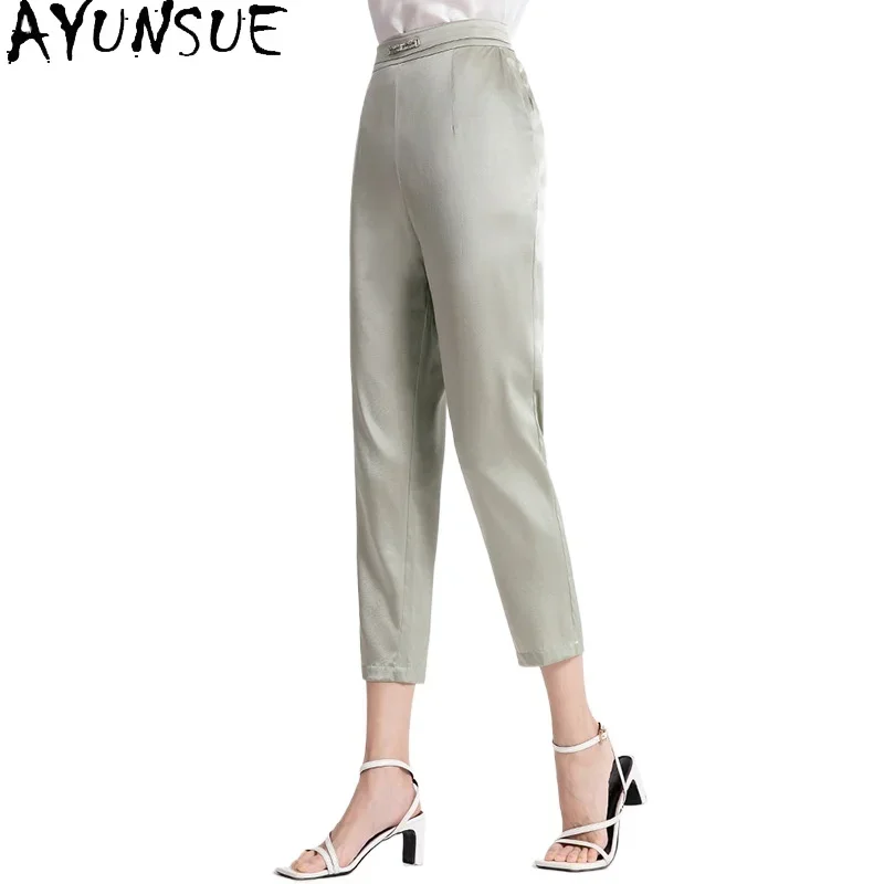 

AYUNSUE 95% Mulberry Silk Pants Women 2024 Office Wear Trousers Womens Fashion High Waisted Trouser Summer Clothes Брюки Женские