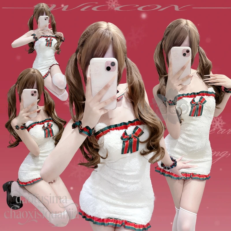 

Christmas Styles Uniform Party Anime Suit Fitted Plush Strapless Bodycon Dress Sexy Lingeries Night Club Original Design Kawaii