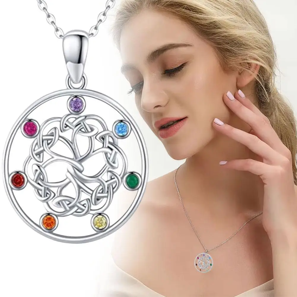 High-end Flower Of Life 7 Chakra Crystal Symbol Multi Jewelry Buddhist Inspirational Necklace Religious Color Pendant Decor