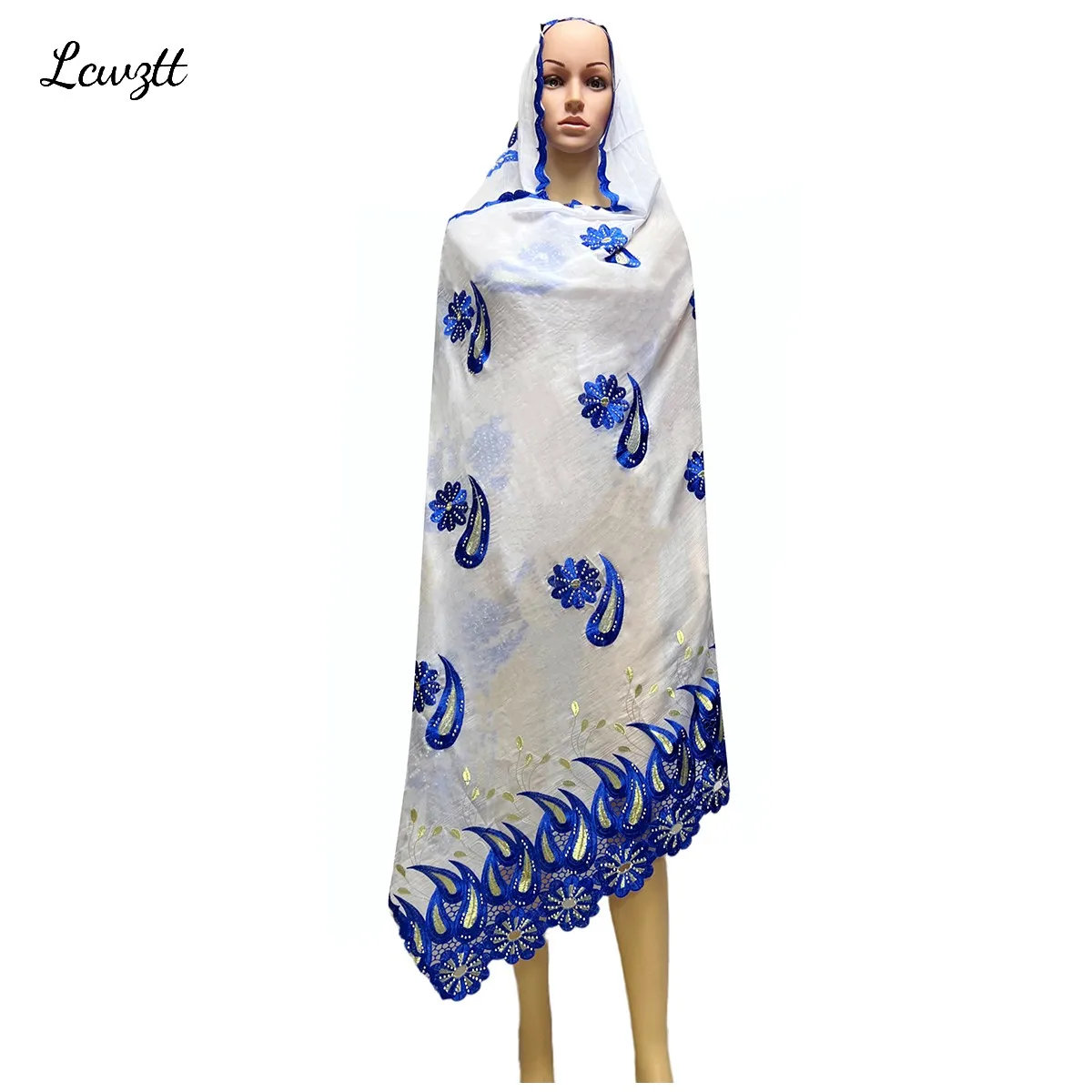 

Hot Sale African Women Scarfs Big Circle Design Big Embrodiery 100% Cotton With Grenadine Big Scarf for Shawls Pashmina Sc-19