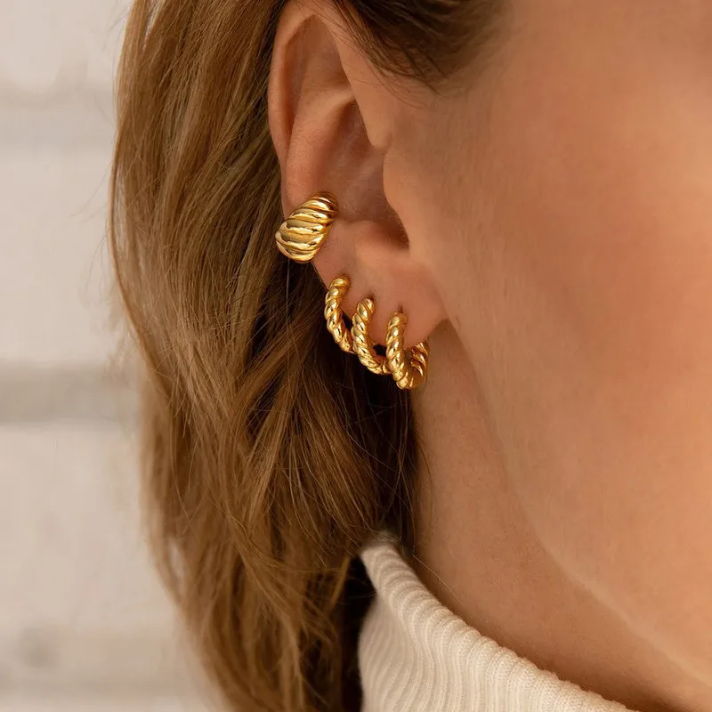 12/14/16mm Trendy Twisted Small Round Huggies Earrings for Women Fashion Gold Color Circle Tiny Hoop Earrings Ear Buckle Jewelry