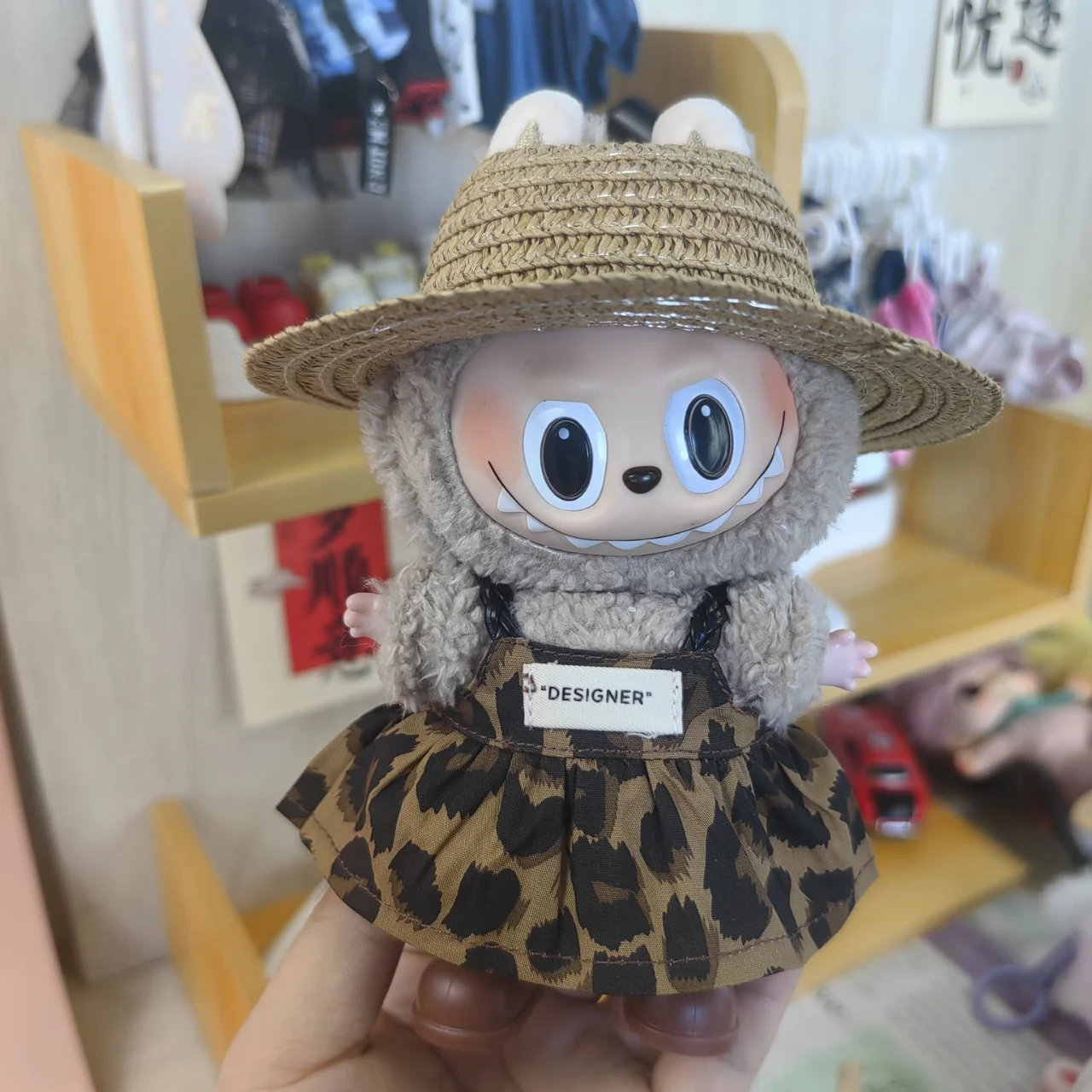 15-17 cm Labubu Vestiti per bambole Mini vestiti per bambole fai da te Accessori per abiti e gonna con stampa leopardata Regalo di compleanno Giocattolo per bambini