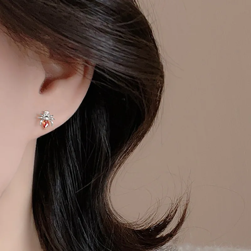 925 Sterling Silver Jewelry Cute Crystal Spider Heart Stud Earrings for Women Wedding Party Jewelry Girls Friend Gift view 4