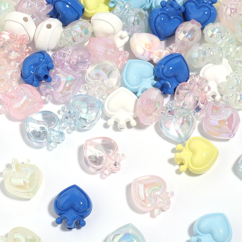 

10Pcs/Lot Acrylic Crown Little Love Heart Beads Loose Spacer Beads For Jewelry Making DIY Bracelet Necklace Accessories