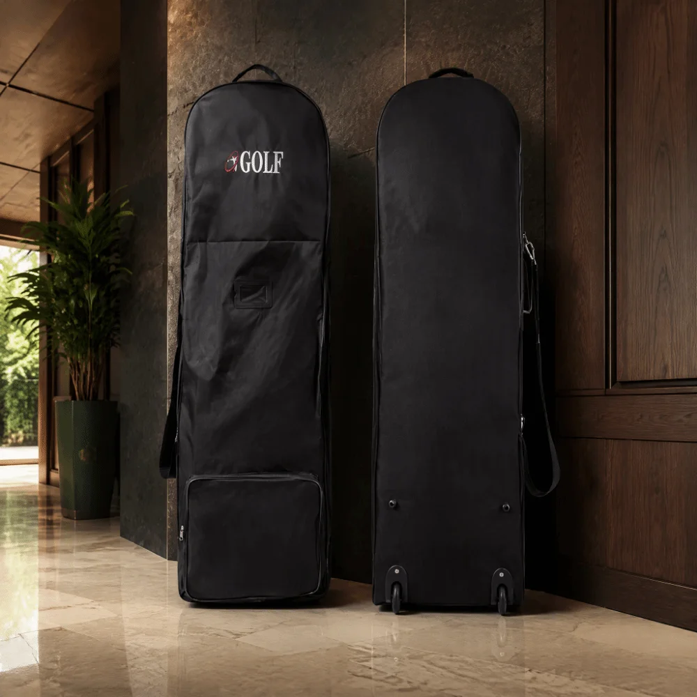 Black Golf Travel Bag Oxford Cloth Foldable Golf Club Travel Case Adjustable Storage Strap Rolling Wheel Golf Bag Cover