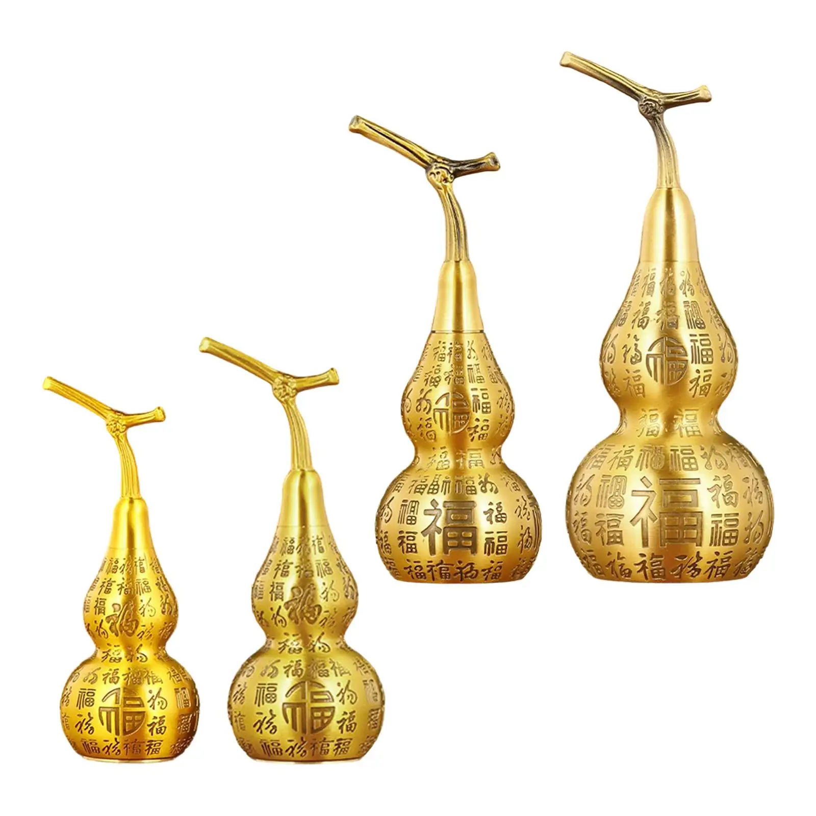 Desktop Brass Gourd Sculpture Luxury Statue Decoration Vintage Figurine Feng Shui Charm for Office Shelf Home Housewarming Gift