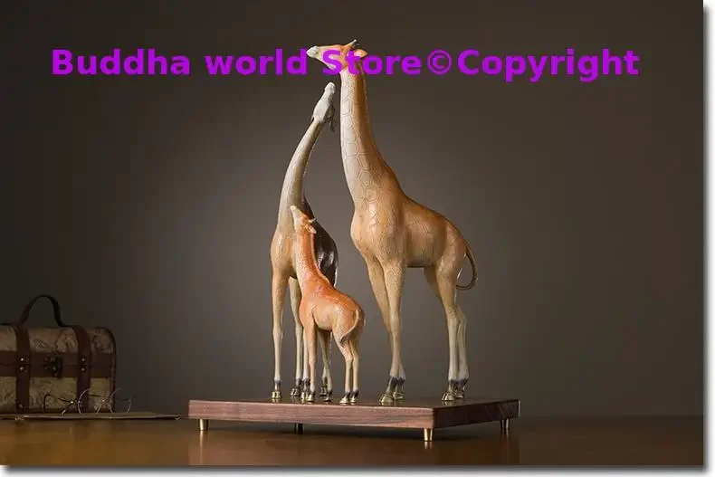 large TOP master BRONZE carving art statue Africa giraffe family 2025 Home store Company SHOP TOP COOL ornament art Christmas