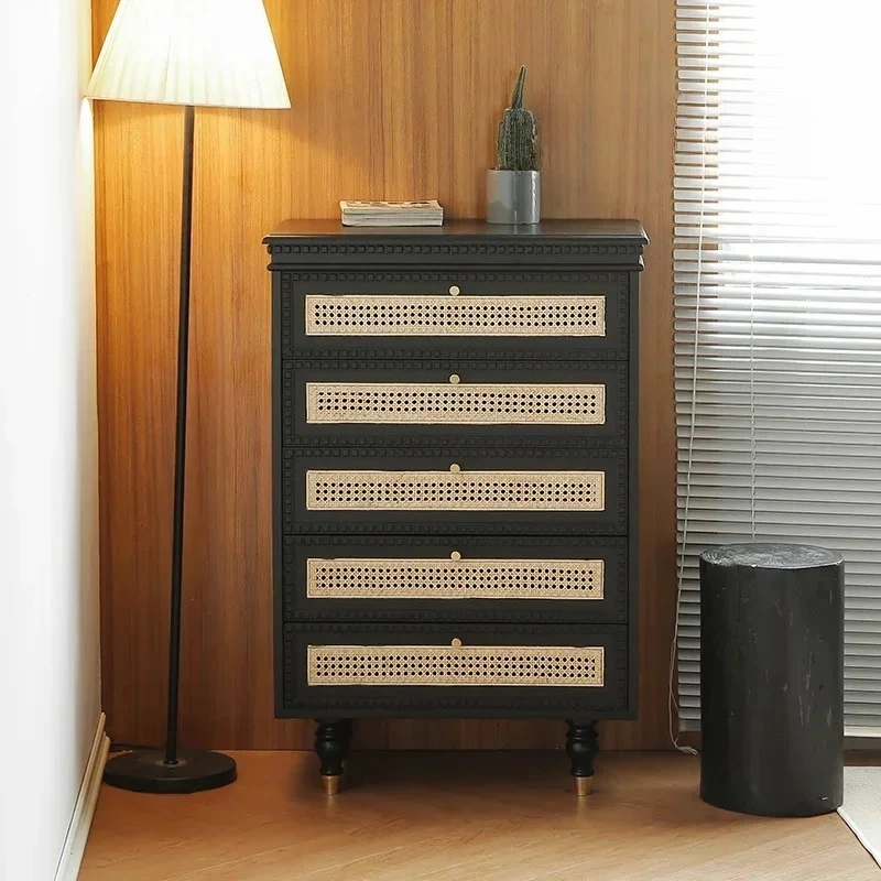 

X American Modern Solid Wood Chest of Drawers Household Minimalist Rattan Cabinet