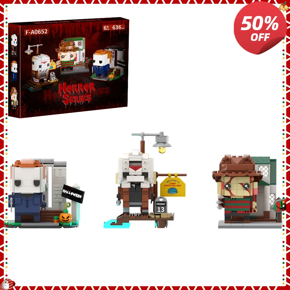 

MOC Horror Series BrickHeadz Building Blocks Model US Horror Movie Characters Model Psycho Killer Bricks Toys Kid Birthday Gifts