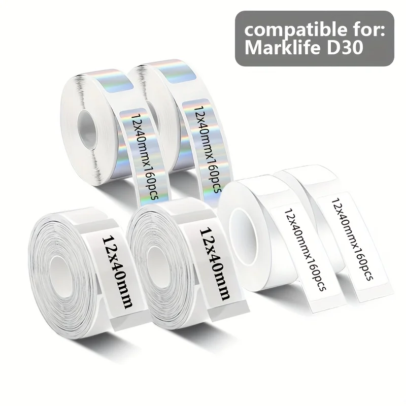 160 One/Roll, 12mm* 40mm, Laser, Transparent, White, Waterproof, Non-Stick, Durable Paper Labels for Office and Daily Use.