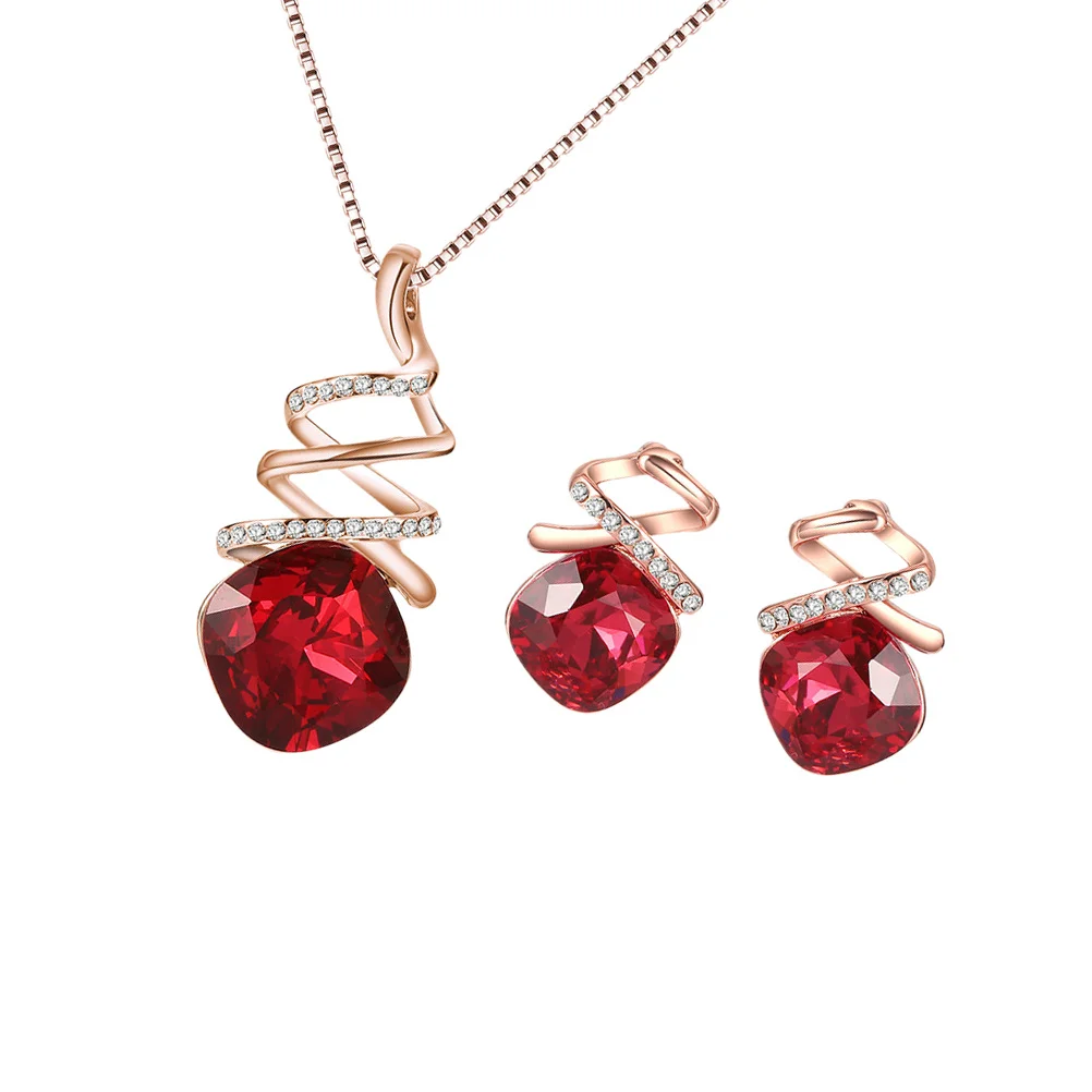 

1 set 1 Set Rhinestone Necklace Earring Set Red Elegant Women Jewelry Stylish Gift Daily Wear Ear Dangle Creative Design