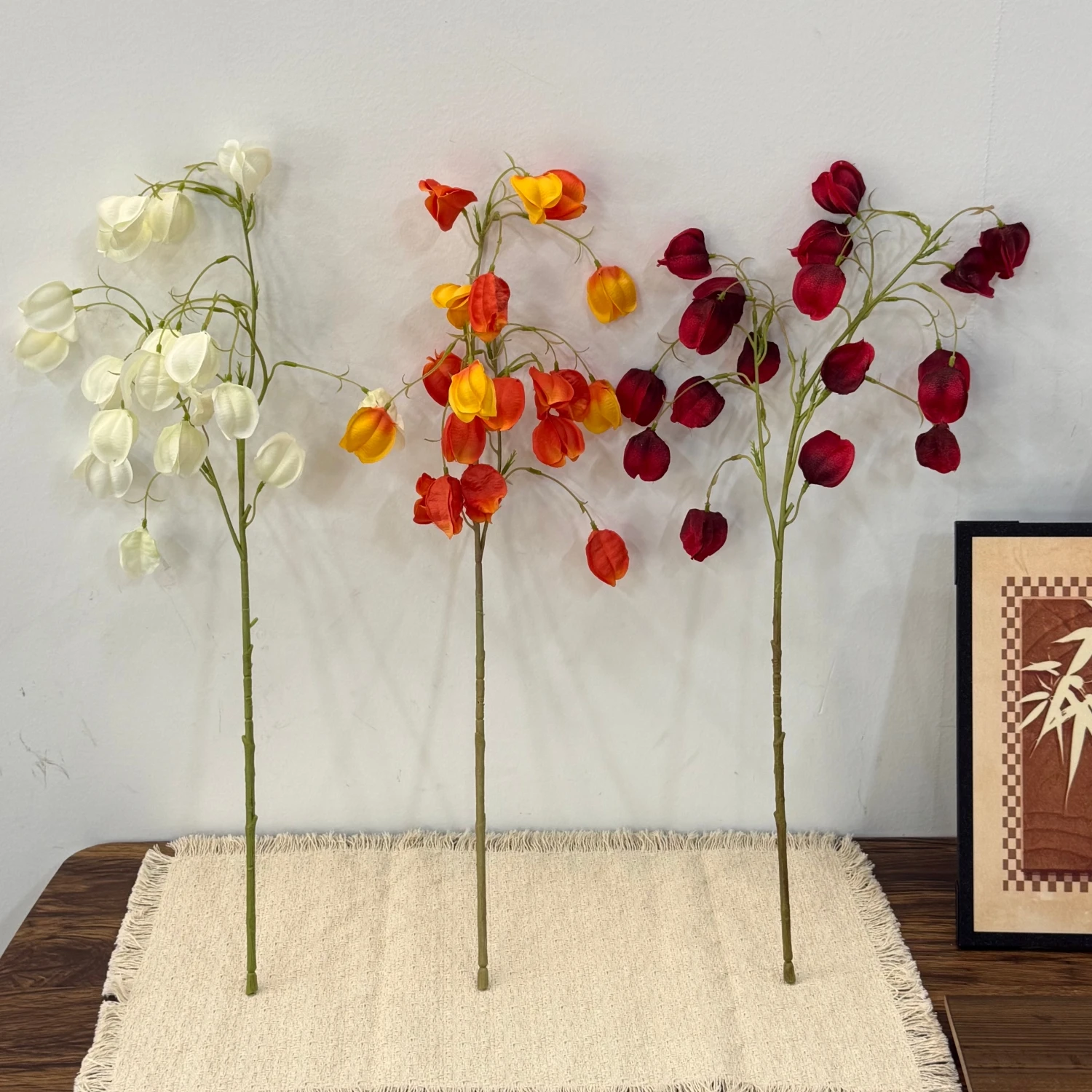 3 Colors Artificial Chinese Lantern Flower Stems Realistic Physalis Faux Floral for Autumn Fall Wedding Bouquet Home Decor view 6