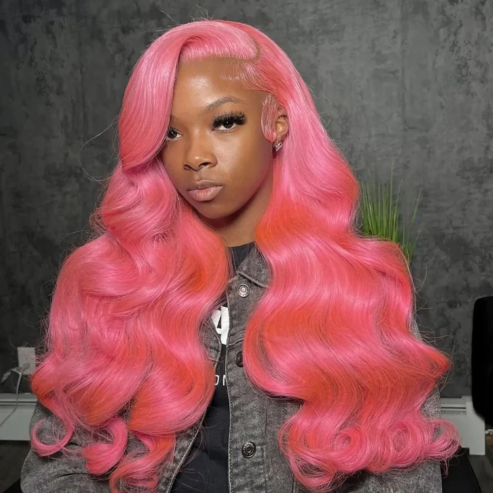 

Розовые парики с кружевной передней частью из натуральных волос, волнистые, с предварительно выщипанными прядями, окрашенные, 13x4 HD, с детским волосом