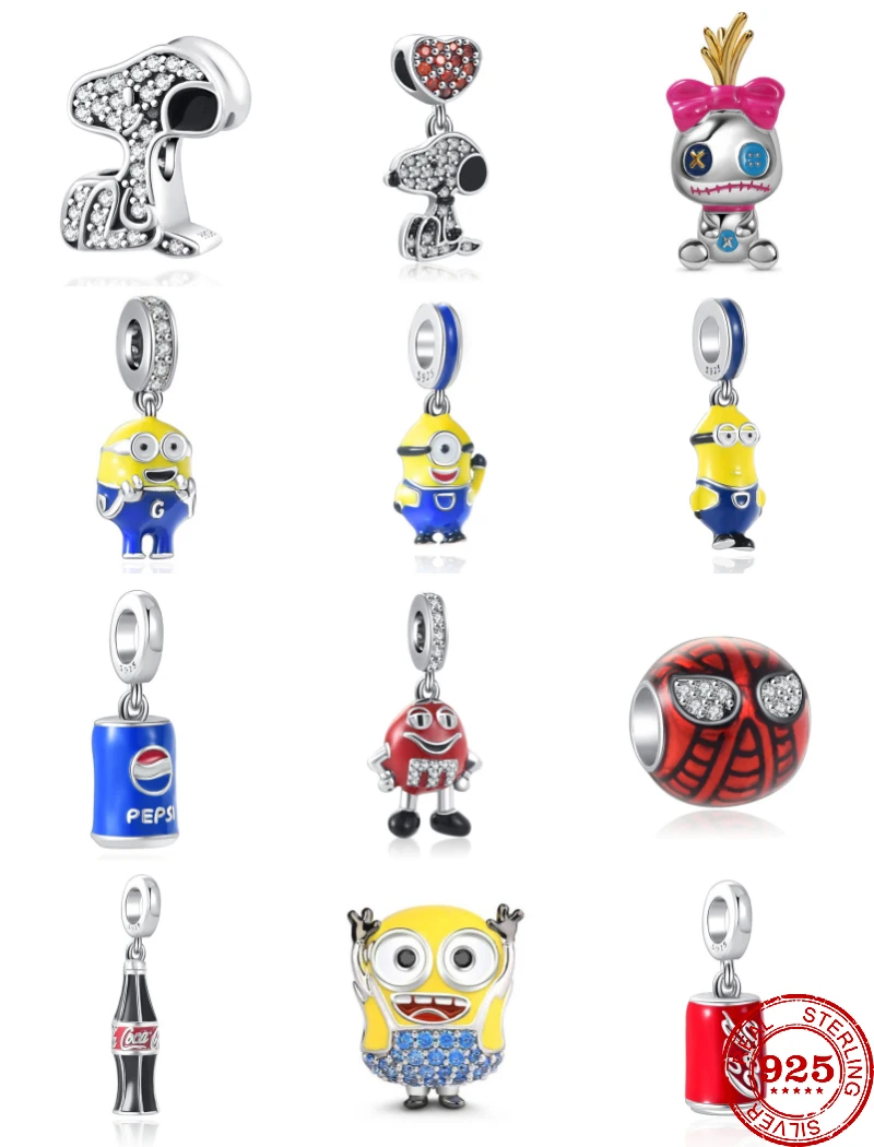 Fine 925 Silver Fits Pulseira Original, Europa Cute Cartoon Doll Series, Dangle Charm Beads, Colar Pingente, DIY Mulheres Jóias Presente