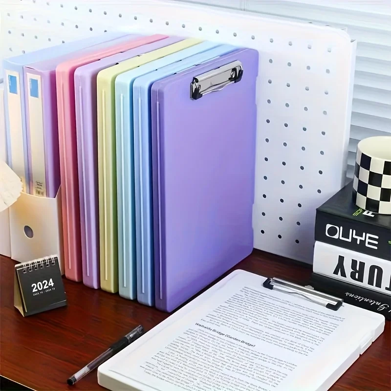 Organizador de carpetas de plástico A4 con clip: bloc de escritura multifuncional para documentos de examen, partituras musicales y organización de oficina