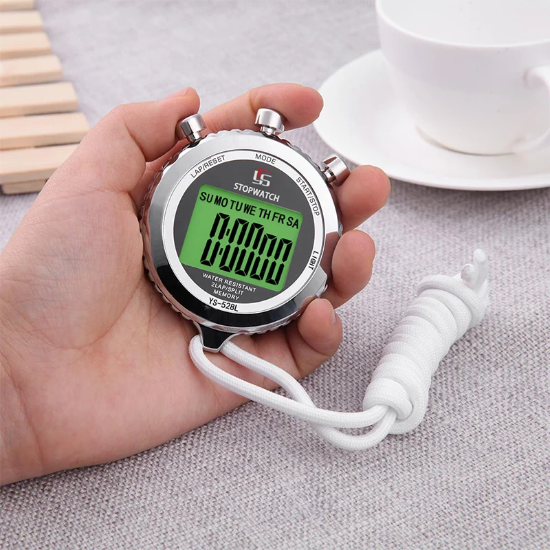 Metal Digital Timer Sports Stopwatch Water Resistant Memory Counter Luminous Stopwatch Hours Minutes Month Display 40h Countdown