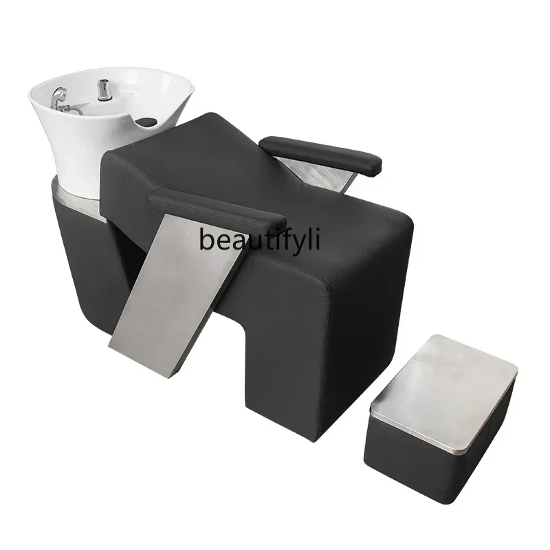 

lx29Barber Shop Lying Half Shampoo Chair Salon Shampoo Bed for Hair Salon Ceramic Basin Flushing Bed