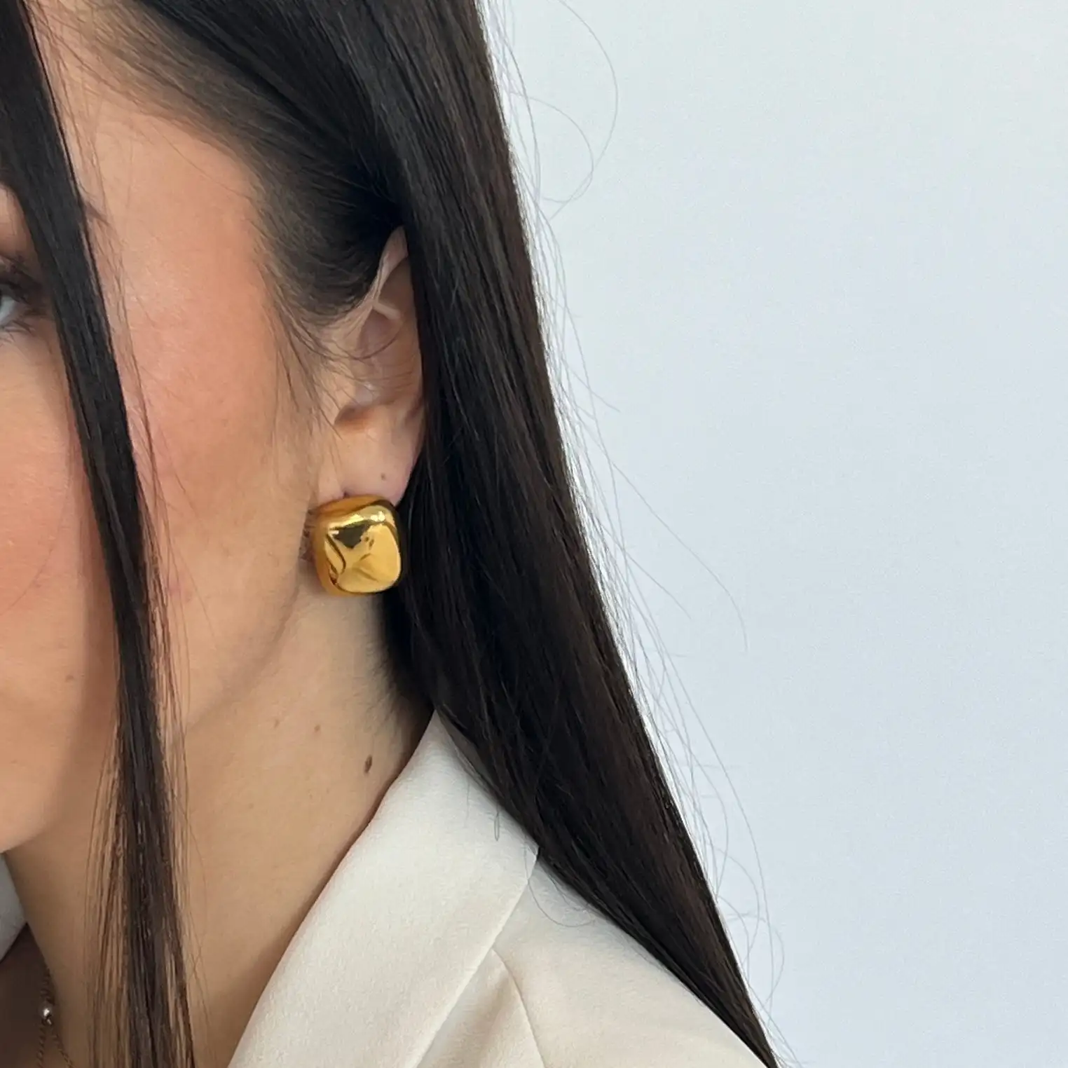 Modische Elegante Vintage Wasserdichte 18K Vergoldete Edelstahl-Ohrringe Klobige Geometrische Glatte Quadratische Ohrstecker für Damen – Detail 4