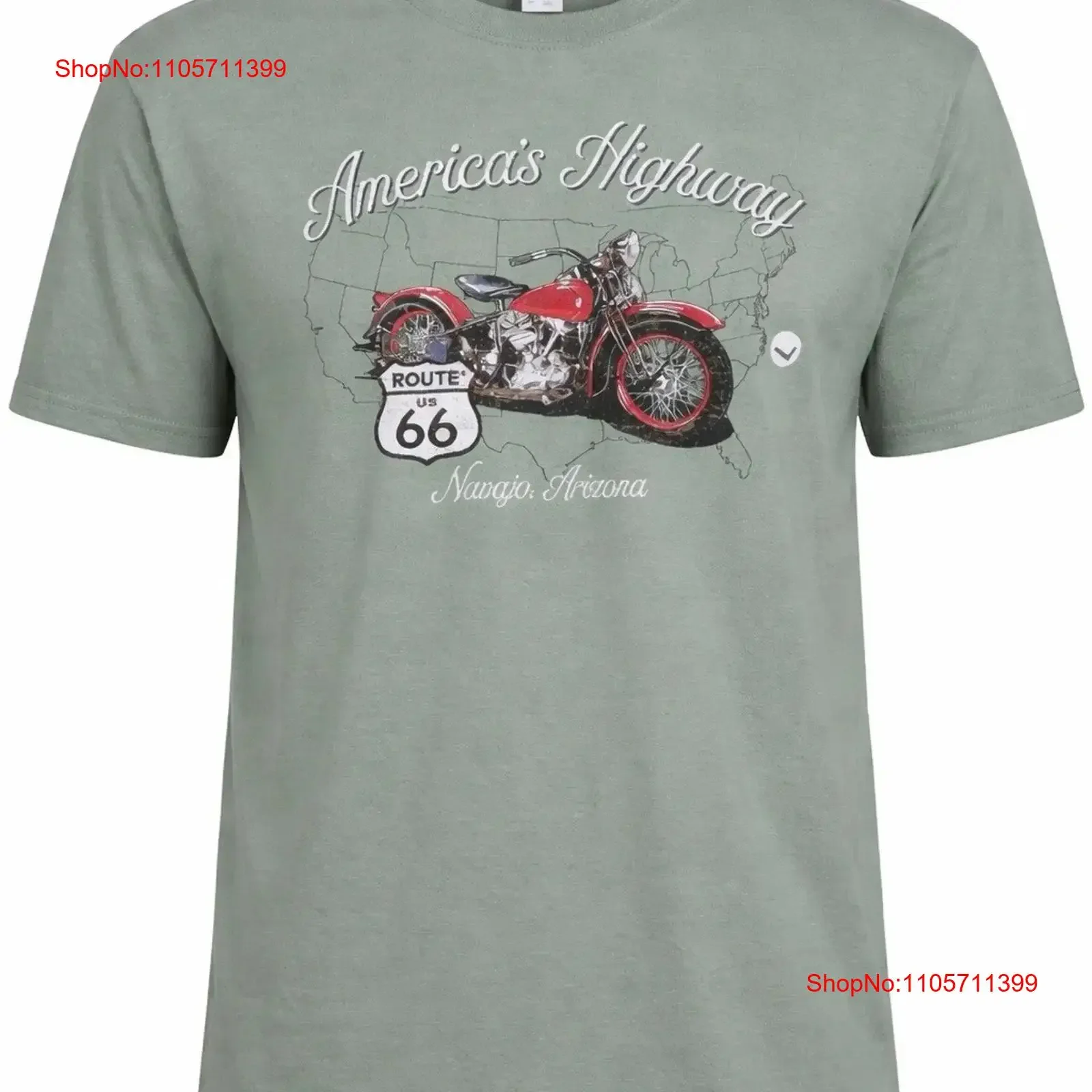 Route 66 America s Highway Motorcycle T Shirt Green Men L Cotton long or short sleeves vintage Washed Breathable Unisex