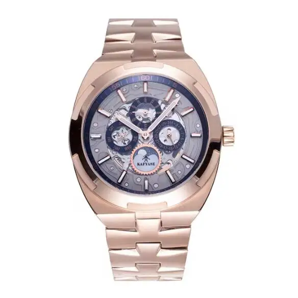 KAFYASE-Montre-Bracelet Mécanique de Luxe pour Homme, existent, Saphir Shoous, Multi-Cadran, Mois, Semaine, Date, Phase de Lune, 5 Iko, 42mm