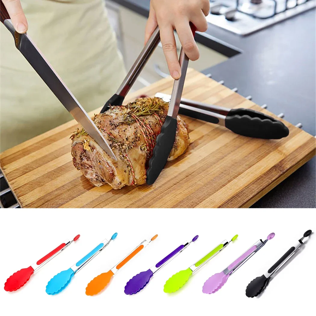 Food Tong Stainless Steel Kitchen Tongs Silicone Non-Slip Cooking Clip Clamp BBQ Tools Grill Kitchen Accessories