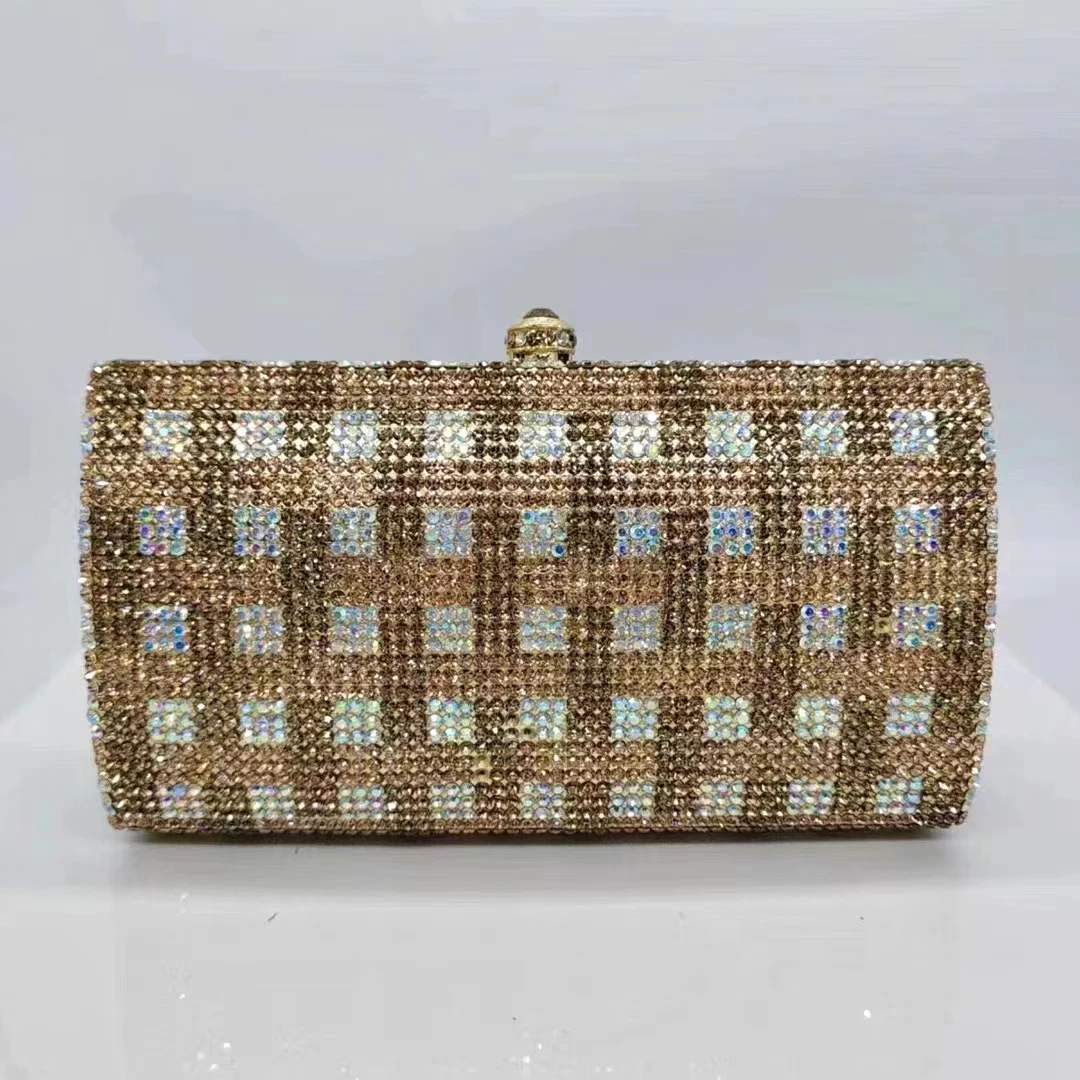 

Lady Gold/Blue Rhinestones Wedding Clutches Bags Luxury Women’s Crystal Evening Purses Metal Phone Bag Lady Chain Party Handbag