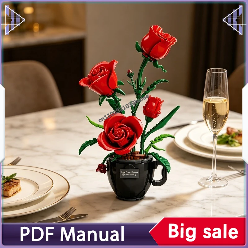 

Desktop Ornament Coffee Cup Rose Mini Building Blocks 3036 Assembly Toy Birthday Gift