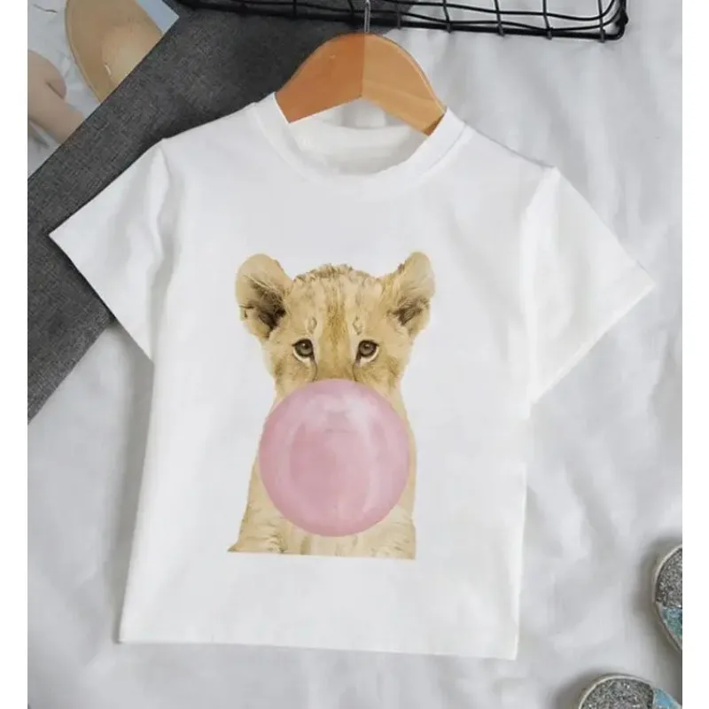 Fashion Elephant Funny Kawaii Girls Clothes Streetwear Boys Shirts Round Neck Baby Girl Tops Cartoon Casual Kids T-shirt