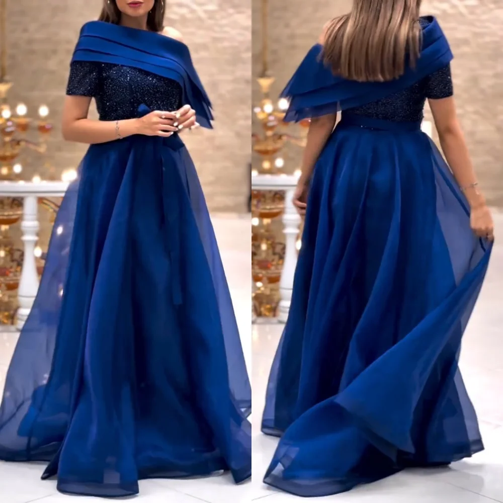 

Customized Organza Sequined Off-the-shoulder A-line Floor-length Bespoke Occasion Women Luxury Evening Elegant Party Sparkle