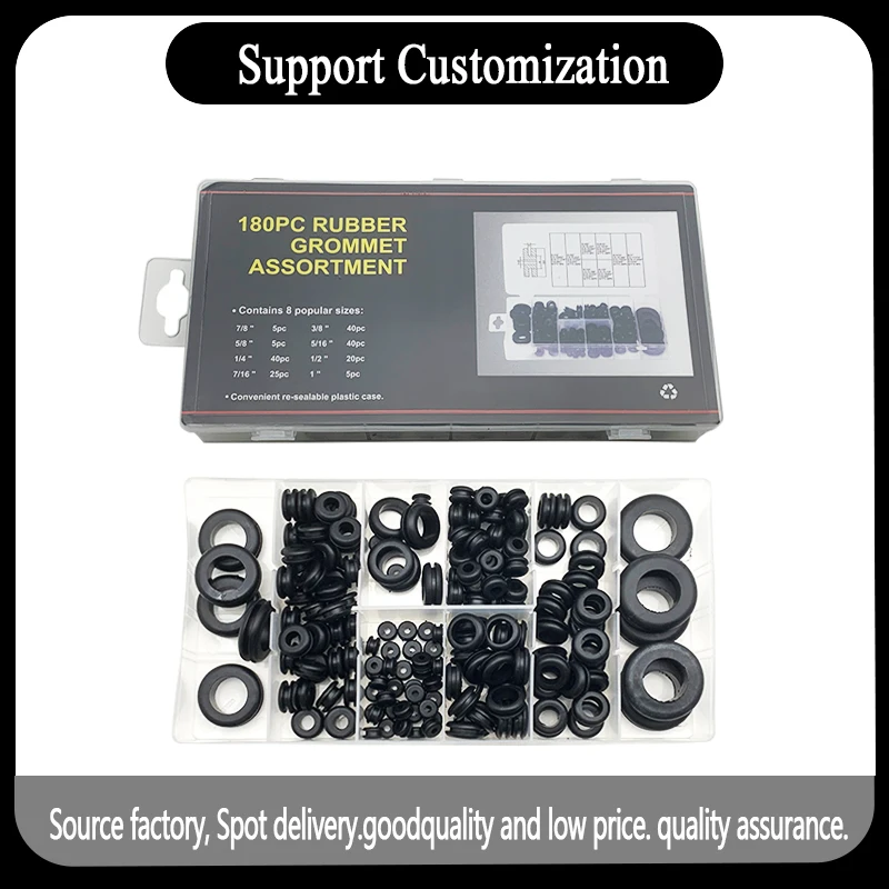 180Pcs/Box Rubber Grommet Assortment Kit Rubber Hole Grommet O Ring Set 1/4