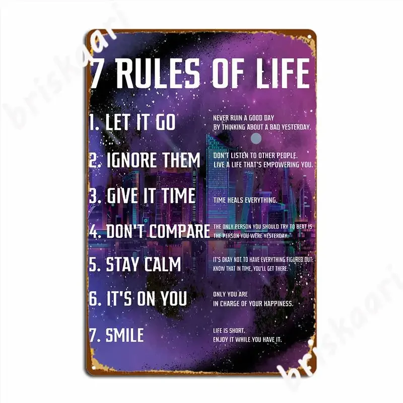 

7 Rules Of Life Metal Sign Personalized Party Club Home Plaques Tin Sign Posters