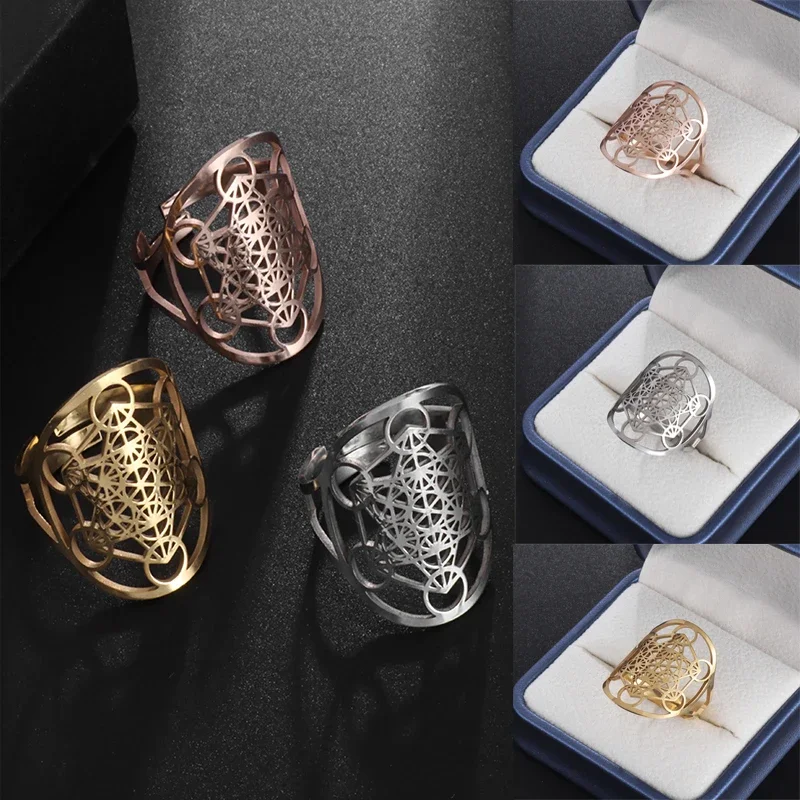 

Archangel Metatron Stainless Steel Simple Hexagonal Ring Solomon Secret Archangel Seal Yoga Lotus Amulet Jewelry Female Ring