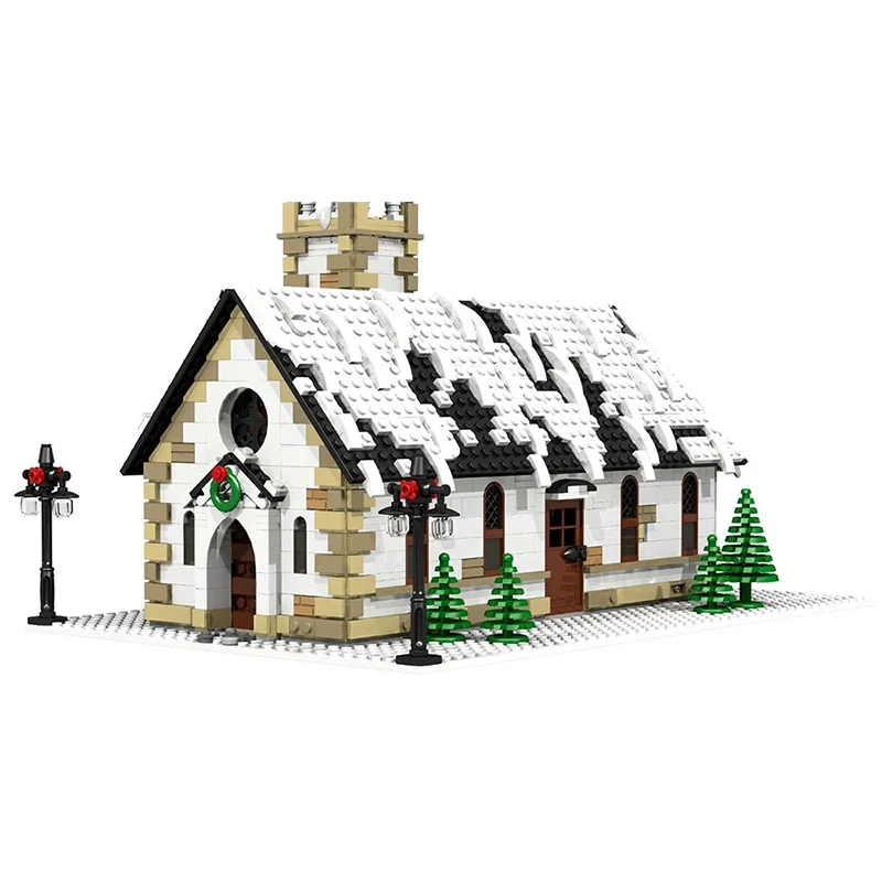 BuildMoc Christmas House Santa Tree Winter Village Building Blocks Set Holiday Castle Winter Village Church Children Gift Toys