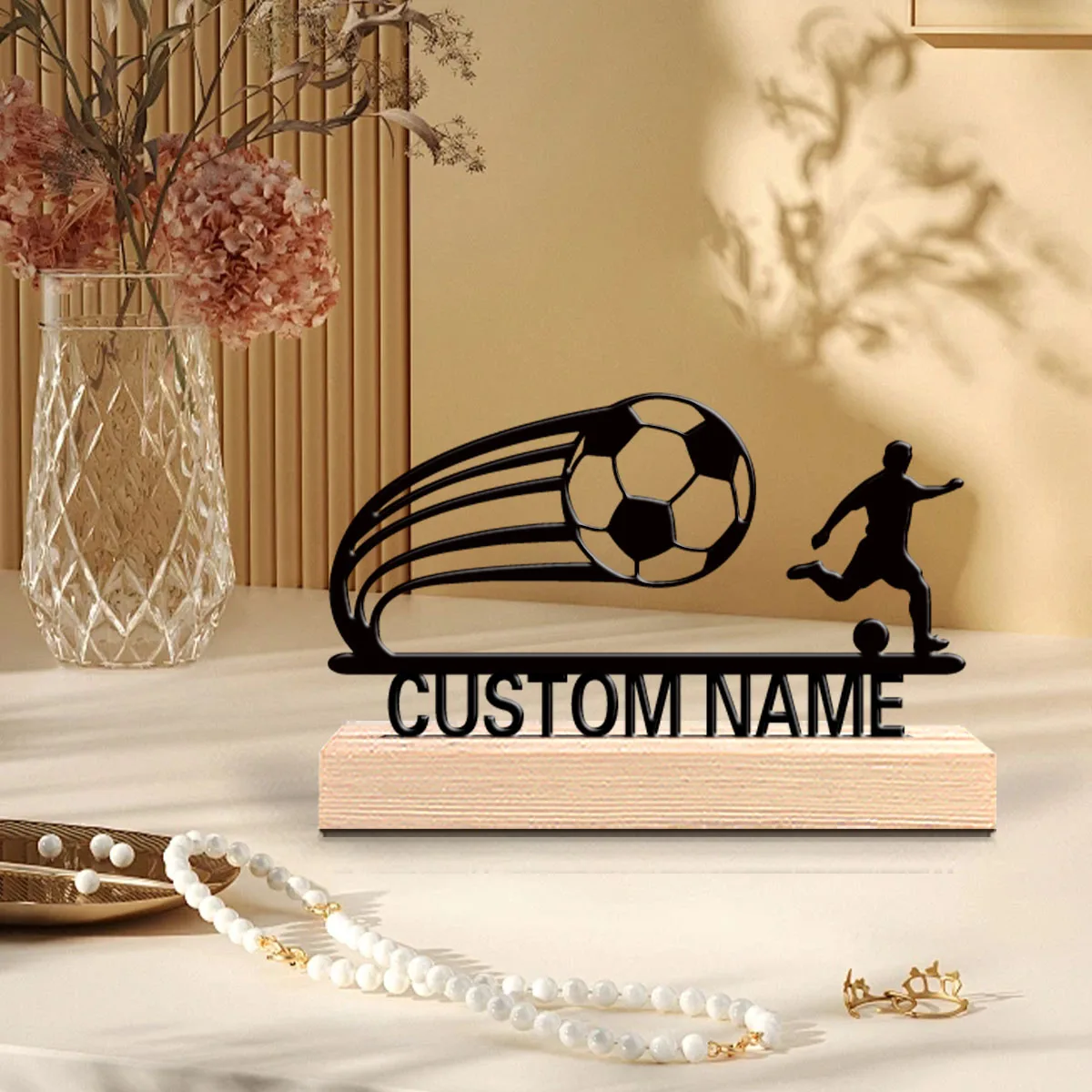 1pc Modern soccer Customizable Letter Metal Statue Iron Ornament Art Crafts With Wood Base Iron Sculpture Home Table view 4