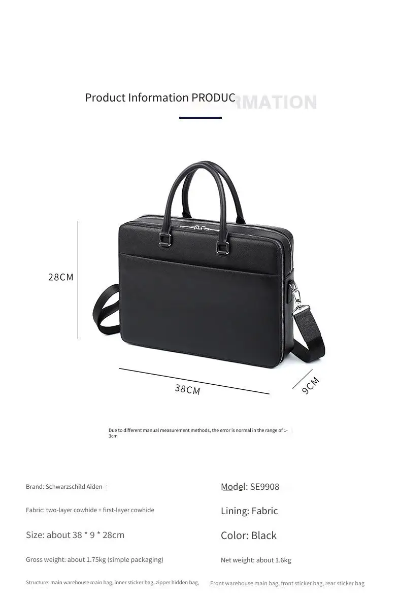 Echtleder Herren-Aktentasche Rindsleder Business Multifunktionale Laptoptasche Große Kapazität Handtasche – Detail 8
