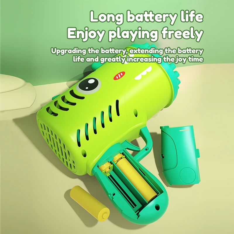 Juguete de soplado de burbujas de mano para niños, máquina de burbujas eléctrica de dibujos animados de dinosaurios, sin batería, 35 agujeros