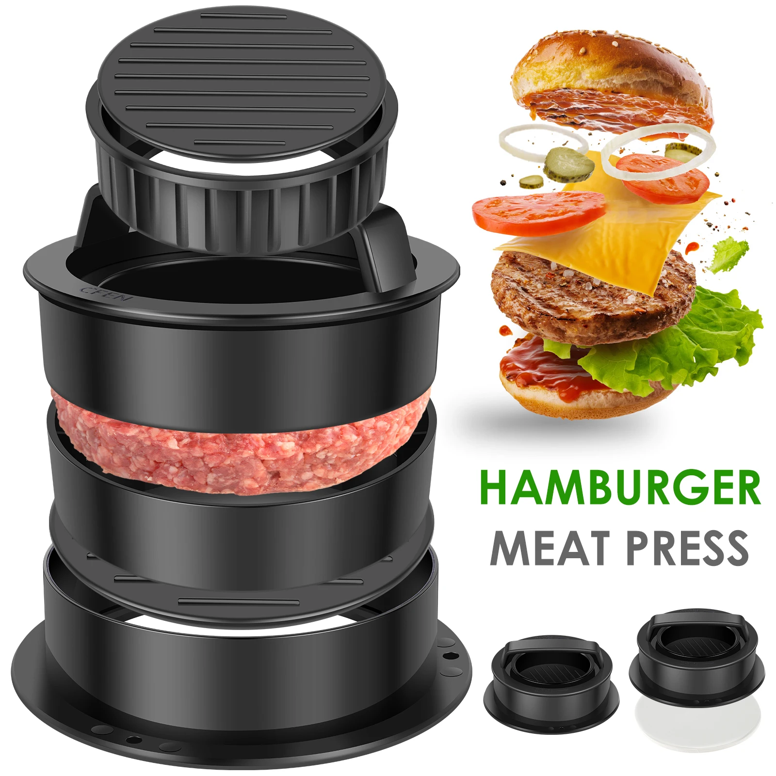 Round Hamburger Burger Press Mold Patty Meat Press Maker 3 in 1 Stuffed Hamburger Press Patty Maker Mold Kitchen Press Tool