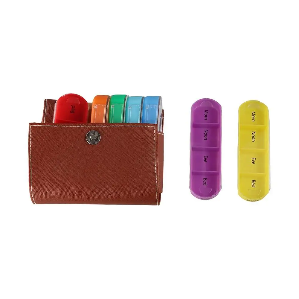 PU Carrying Case Weekly Pill Organizer Box Drug Container Week Mark 28-Grid Vitamin Storage Medication Reminder Dust-proof