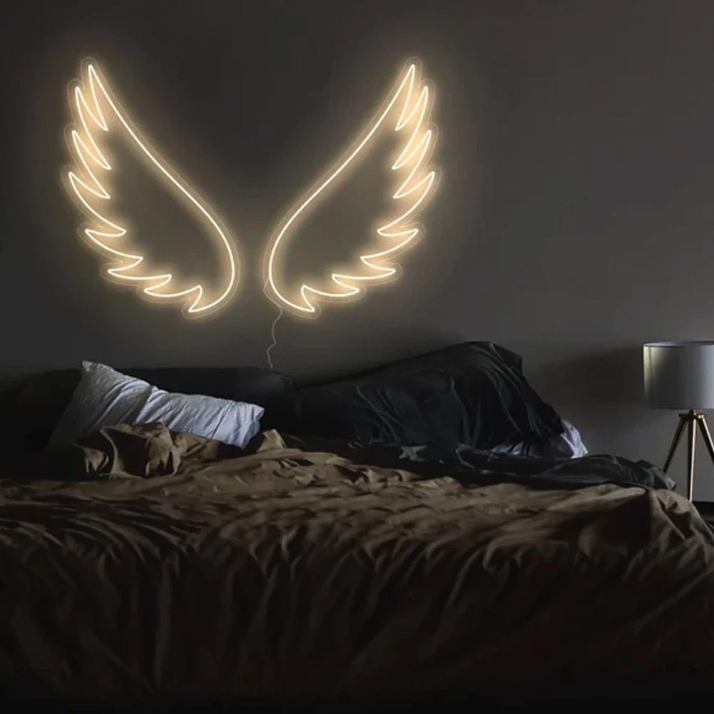 Large Angel Wings DC12V Powered Acrylic Neon Signs 19.7” Height, Led Signs Wall Decor for Girl Bedroom, Kids Room, Wedding Décor