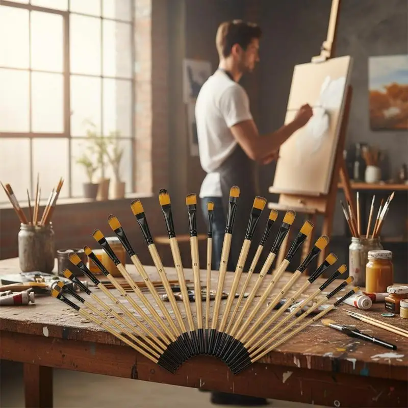 32Pcs Paint Brush Set For Acrylic Painting Premium Nylon Bristles With Round Filbert,Flat,Fan,Angle,Fine Detail Brush For Artist