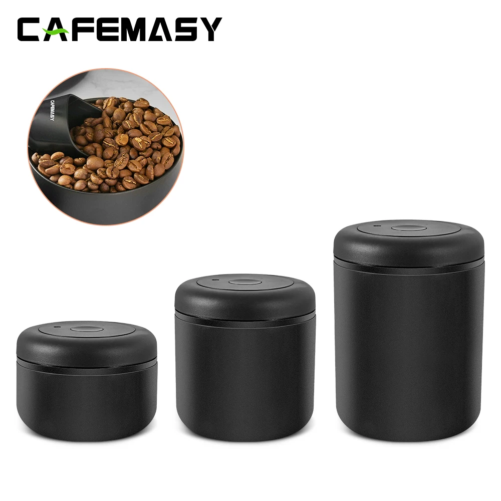 

CAFEMASY 0.4/0.7/1.2L Stainless Steel Vacuum Sealed Tank Coffee Bean Airtight Storage Jar Kitchen Food Container Box Bean Cans