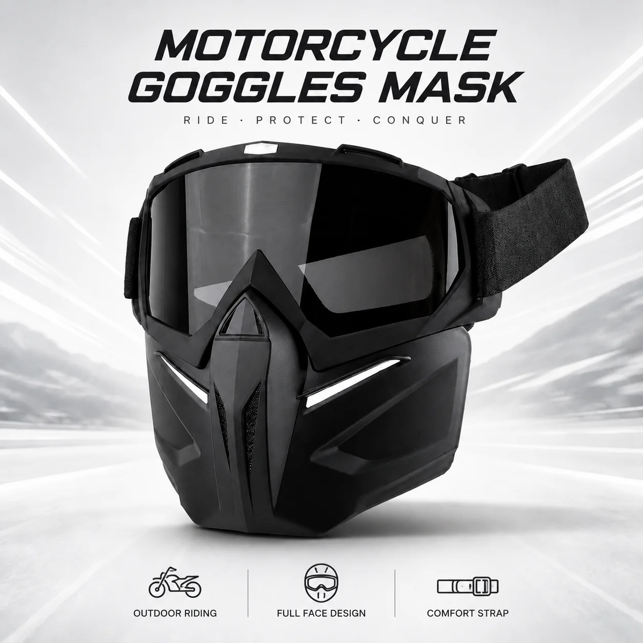 Motorcycle Face Mask Detachable Motocross Goggles Windproof Anti-UV Offroad MX ATV Ski Riding Tactical Protective Mask Glasses