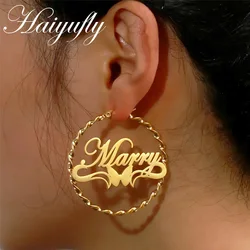 Haiyufly Custom Name Earring for Women Twisted Wire Butterfly Ear Loops Stainless Steel Jewelry Personalized Birthday Gift