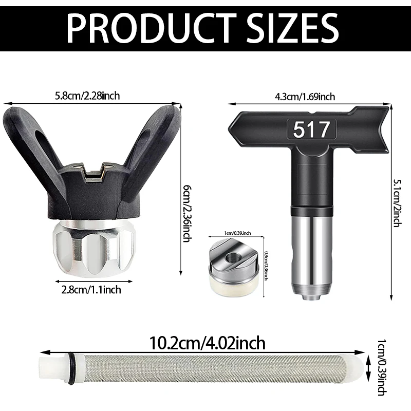 14-Piece Airless Paint Sprayer Package: 6 Black Nozzles with Gaskets (211 315 417 515 517 523) + 2 Black Bases + 6 Filters, Airless Paint Sprayer Nozzle Set, Suitable for Contractor Home Construction Garden Deck Painting, Latex Paint Spraying