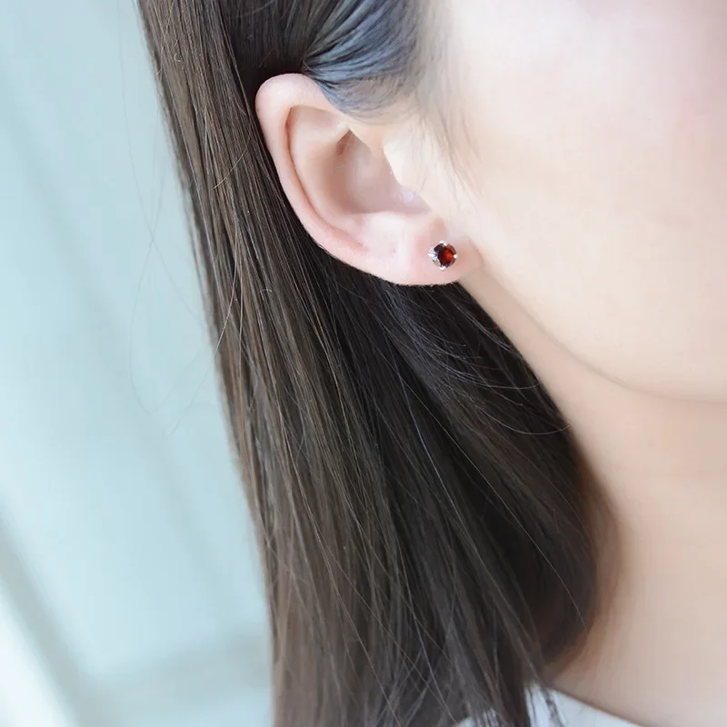 100% S925 فضة روبي القرط للنساء غرامة Aros Mujer Oreja Orecchini الفضة 925 مجوهرات روبي الأحجار الكريمة قرط الاذن المرصع