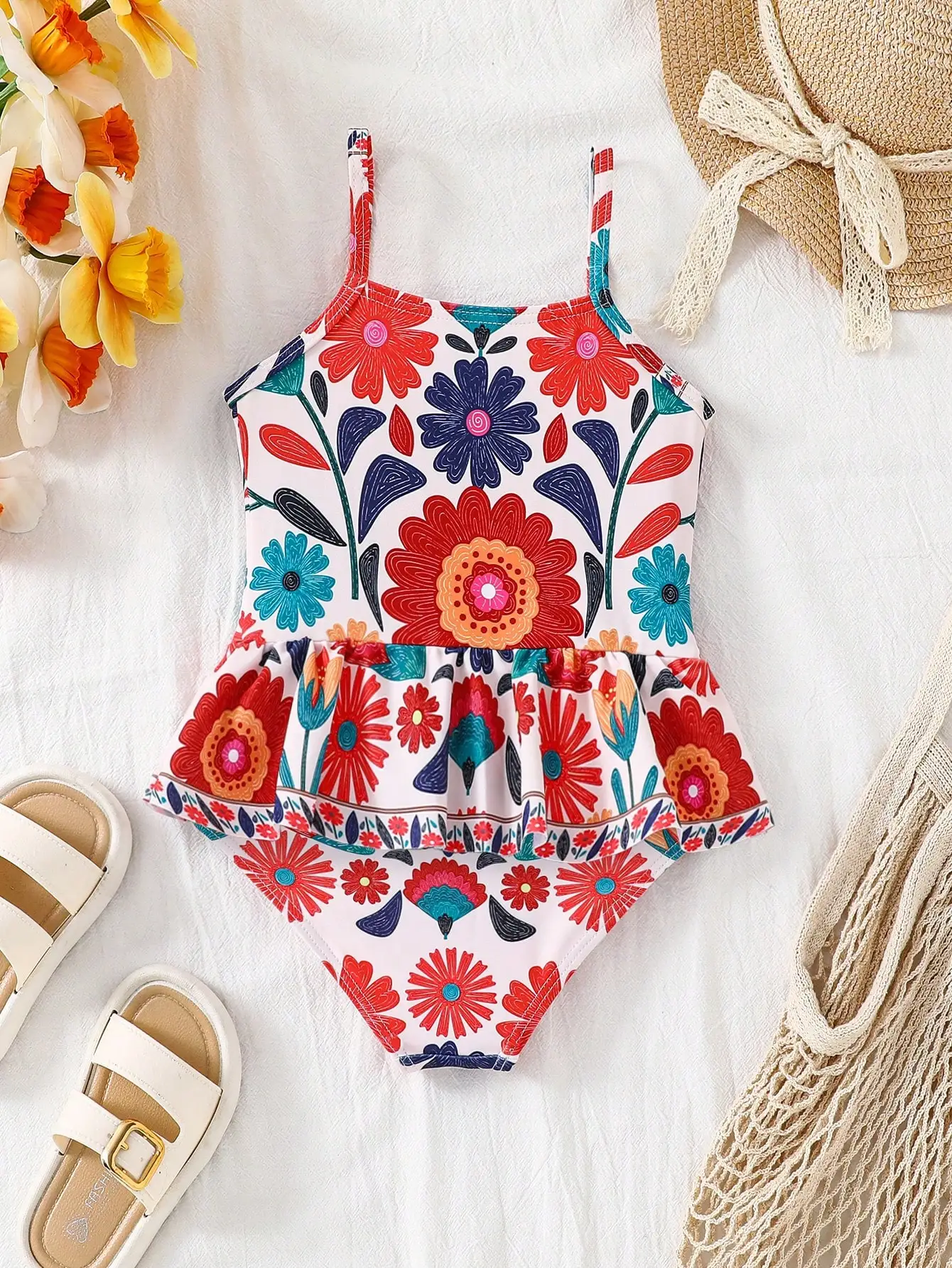 

Цельный купальник с цветочным принтом и пеплумом для женщин, для пляжного отдыха