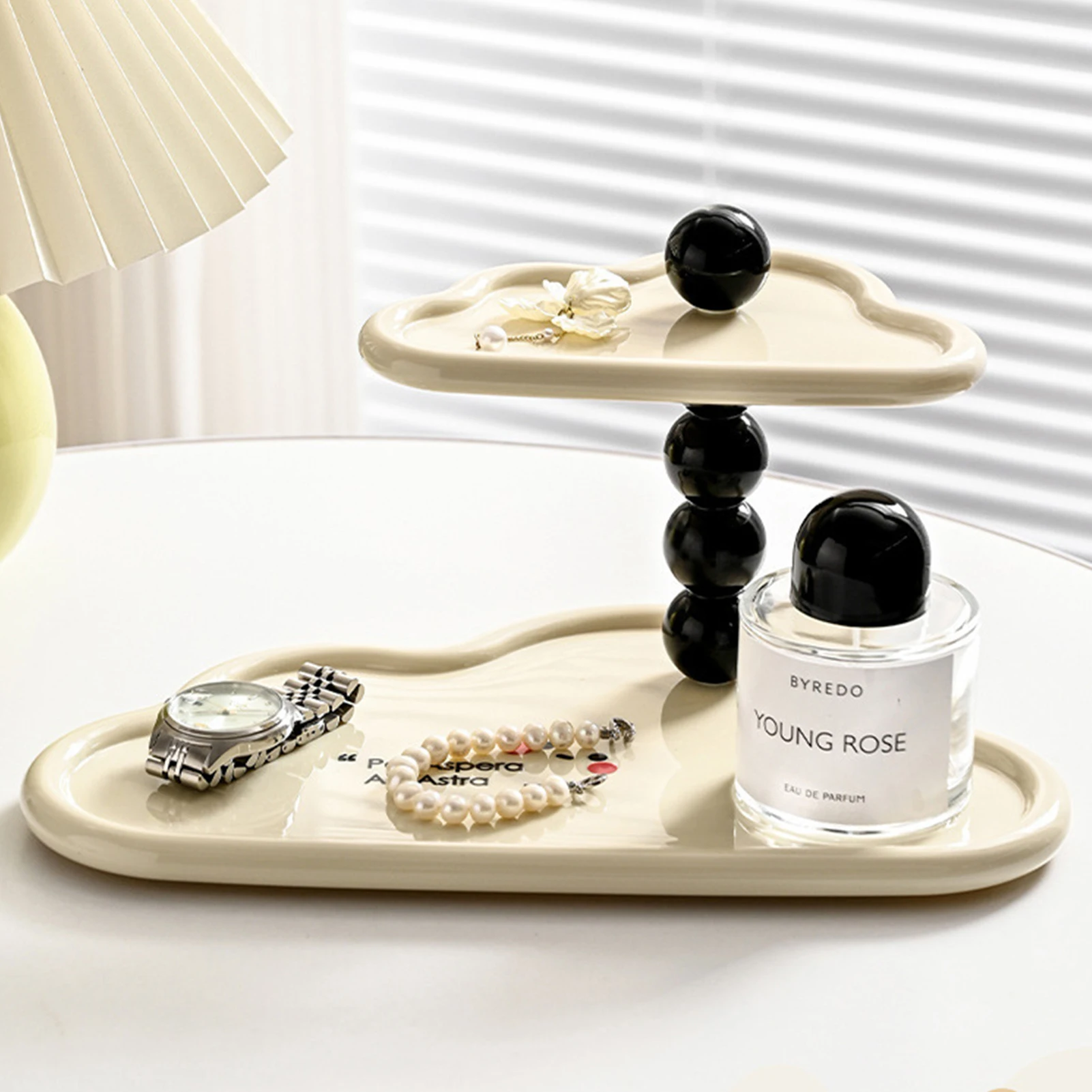 

2-Tier Tiered Storage Tray Table Centerpiece Plastic Clouds Tray for Entrance Bathroom Jewelry Perfume Skin Care Storage