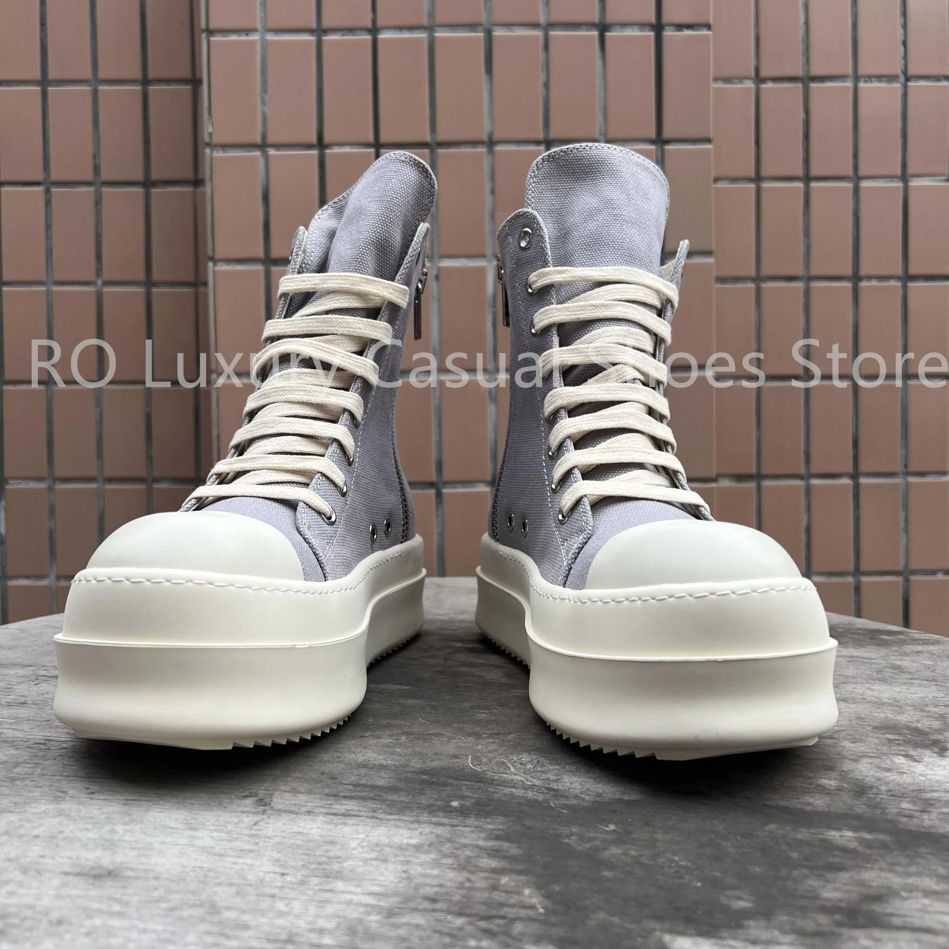 

R-o Platform Shoes Quality Men's Sneakers and Casual Shoes Fashion Gray Canvas Sneaker Women Thick Sole Zipper Ankle Boot Canvas
