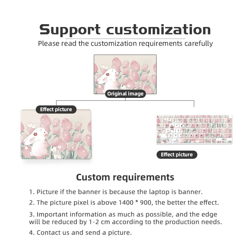 Laptop Sleeve Case DIY Cute Rabbit Hard Shell For Macbook Air13 A2337 A2338 ProA2681 A2485 Waterproof Sleeve Case keyboard Cover