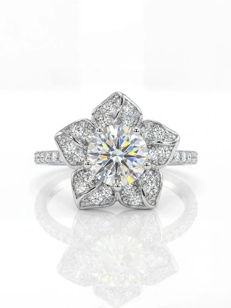 Echter 1ct zertifizierter Moissanit-Diamant, personalisierter Blumenring für Damen, Dating, 925 Sterling Silber, hochwertiger Schmuck – Detail 6